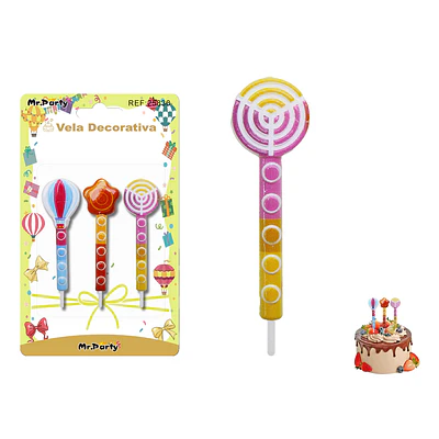 Velas decorativas estrella y globo 8cm 3pcs