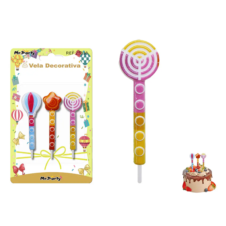 Velas decorativas estrella y globo 8cm 3pcs 1