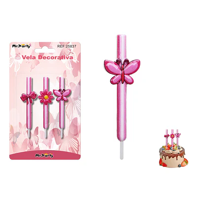 Velas decorativas lazo y mariposa 8cm 3pcs