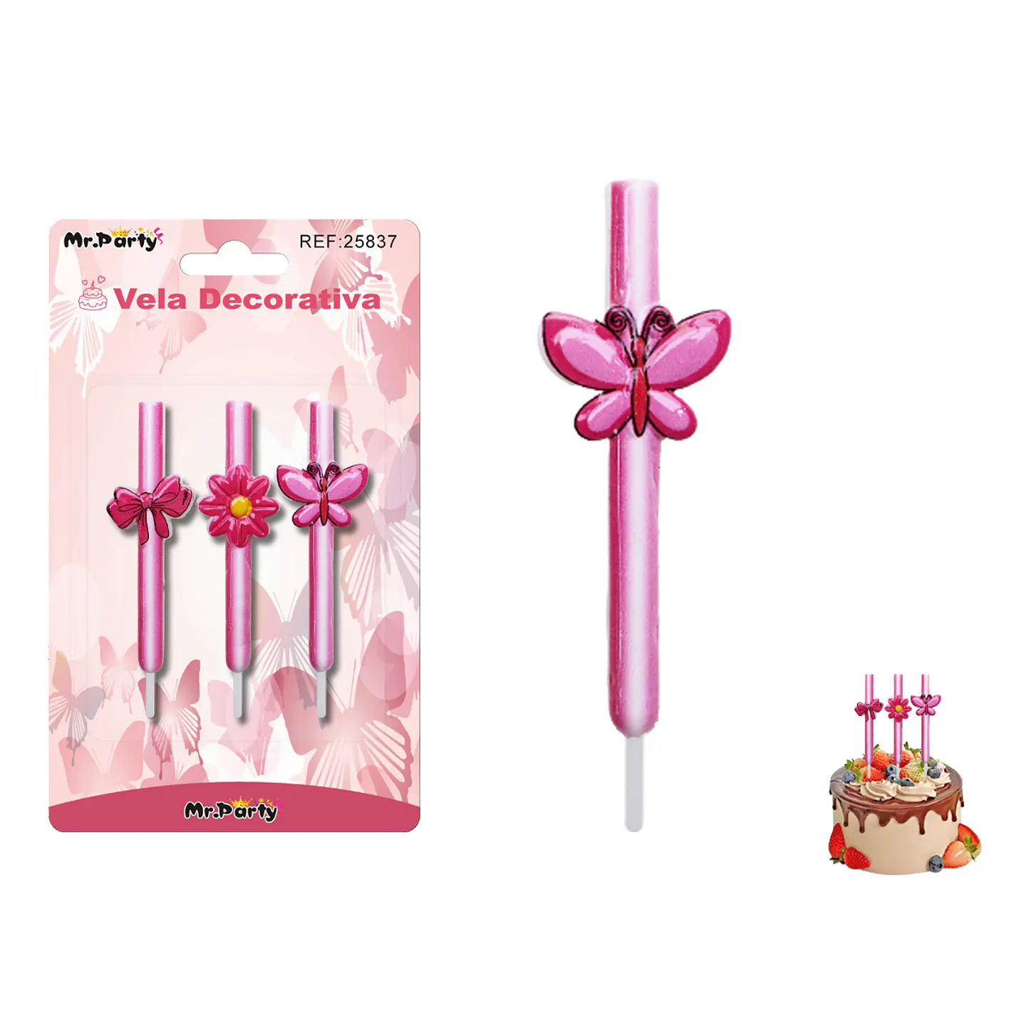 Velas decorativas lazo y mariposa 8cm 3pcs 1