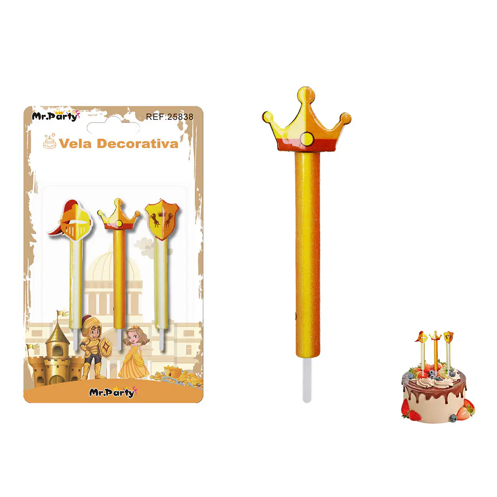 Velas decorativas caballero con escudo 8cm 3pcs