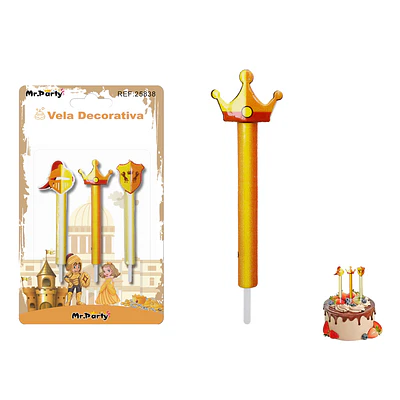 Velas decorativas caballero con escudo 8cm 3pcs