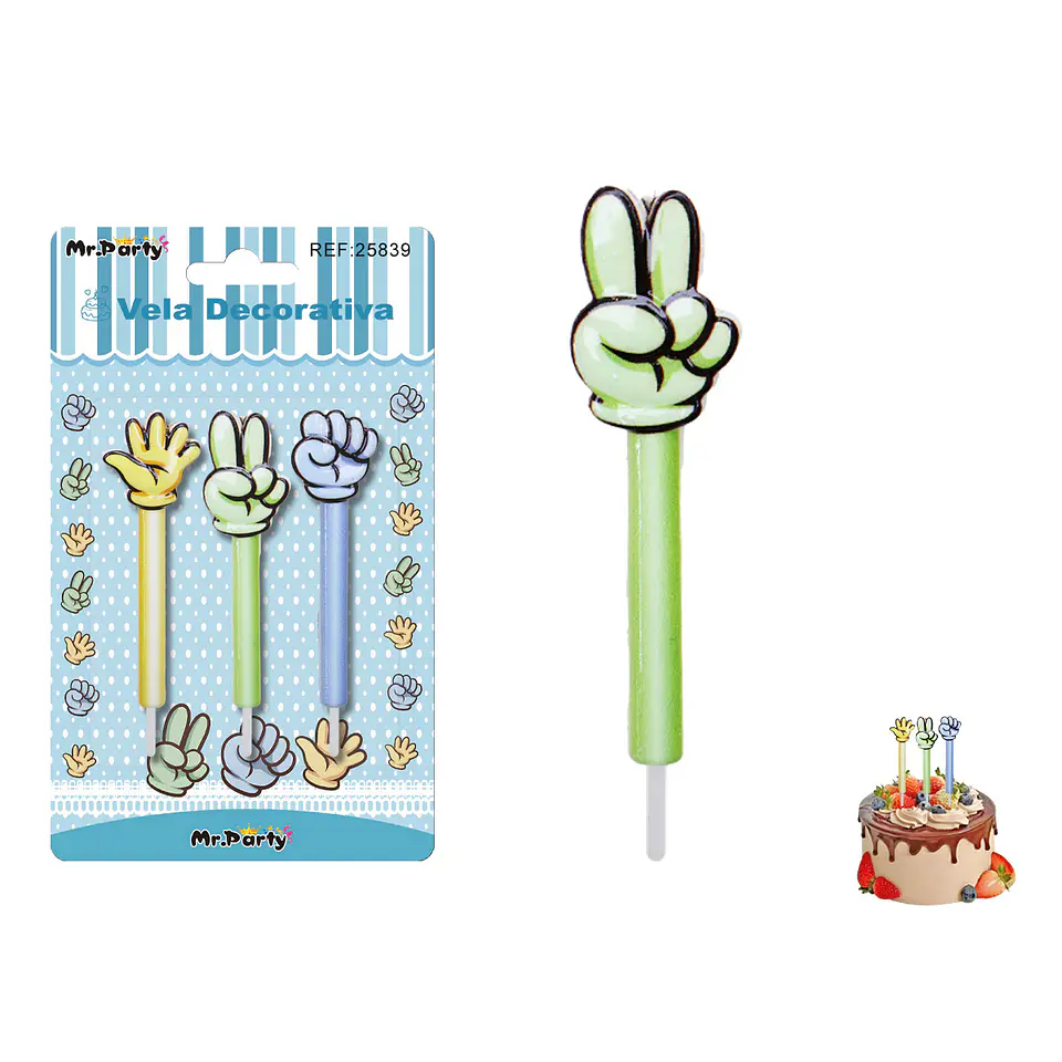 Velas decorativas jueggo piedra papel tijera 8cm 3pcs 1