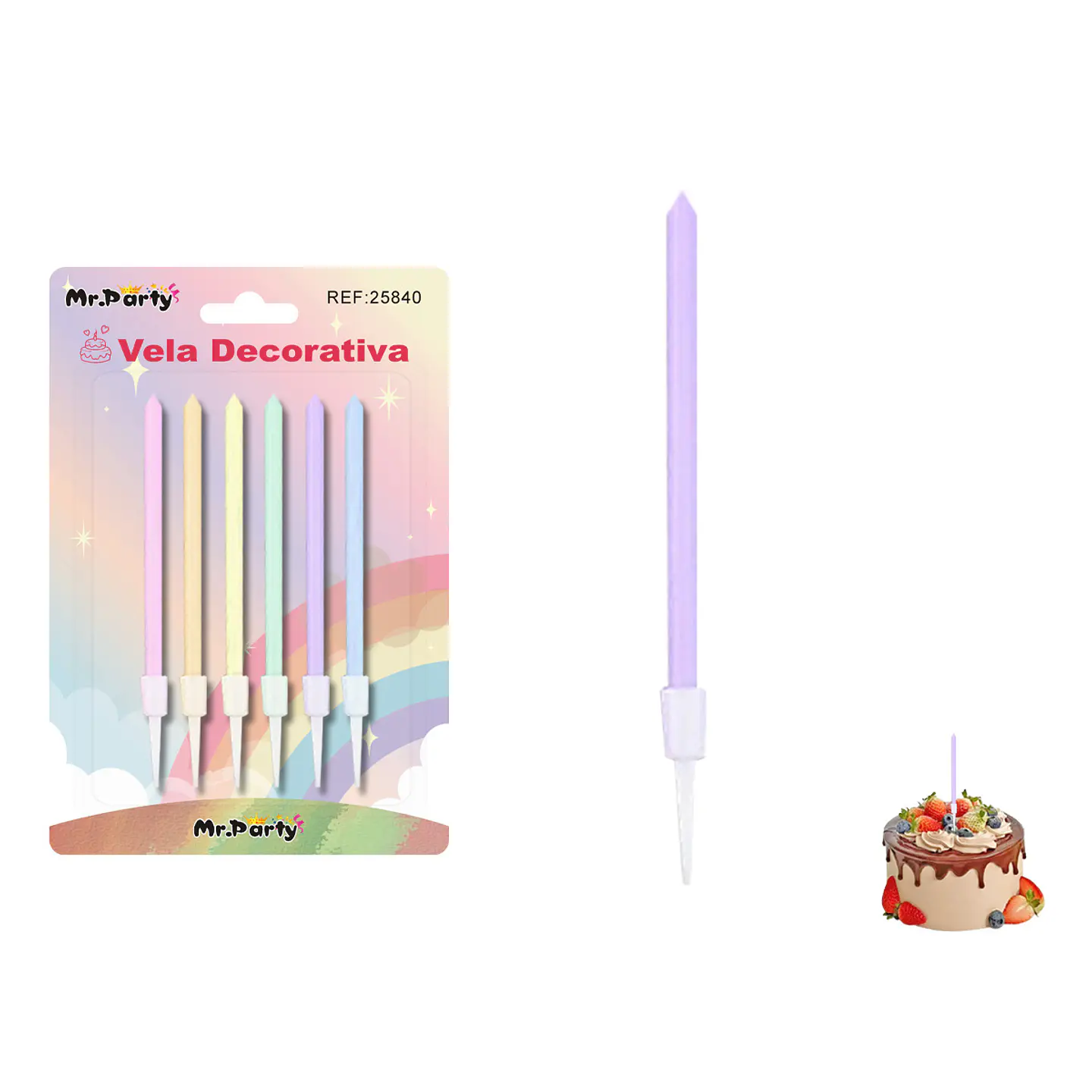 Velas perladas colores macarones 9cm 6pcs 1