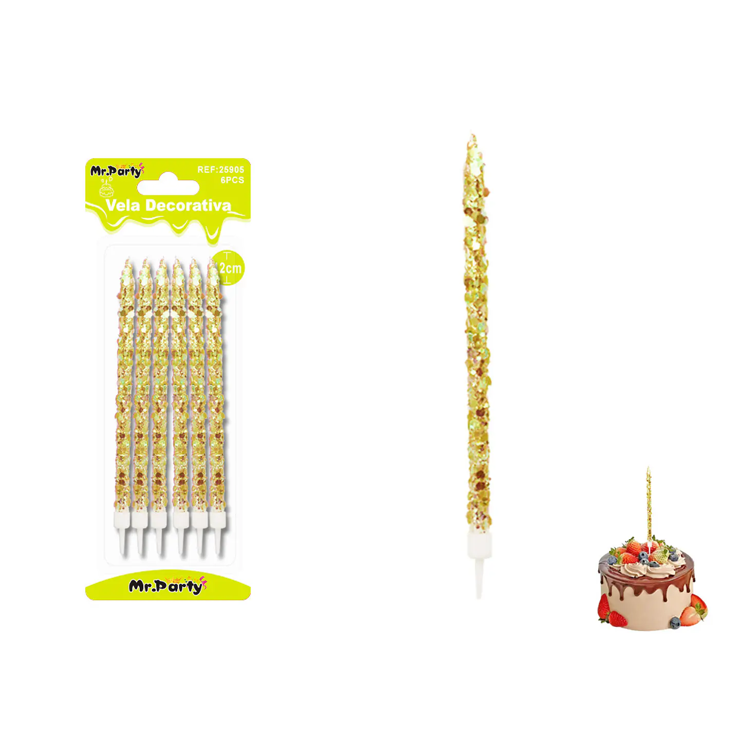 Velas largas con brillo amarillas 12cm 6pcs 1