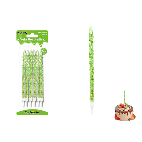 Velas largas con brillo verdes 12cm 6pcs