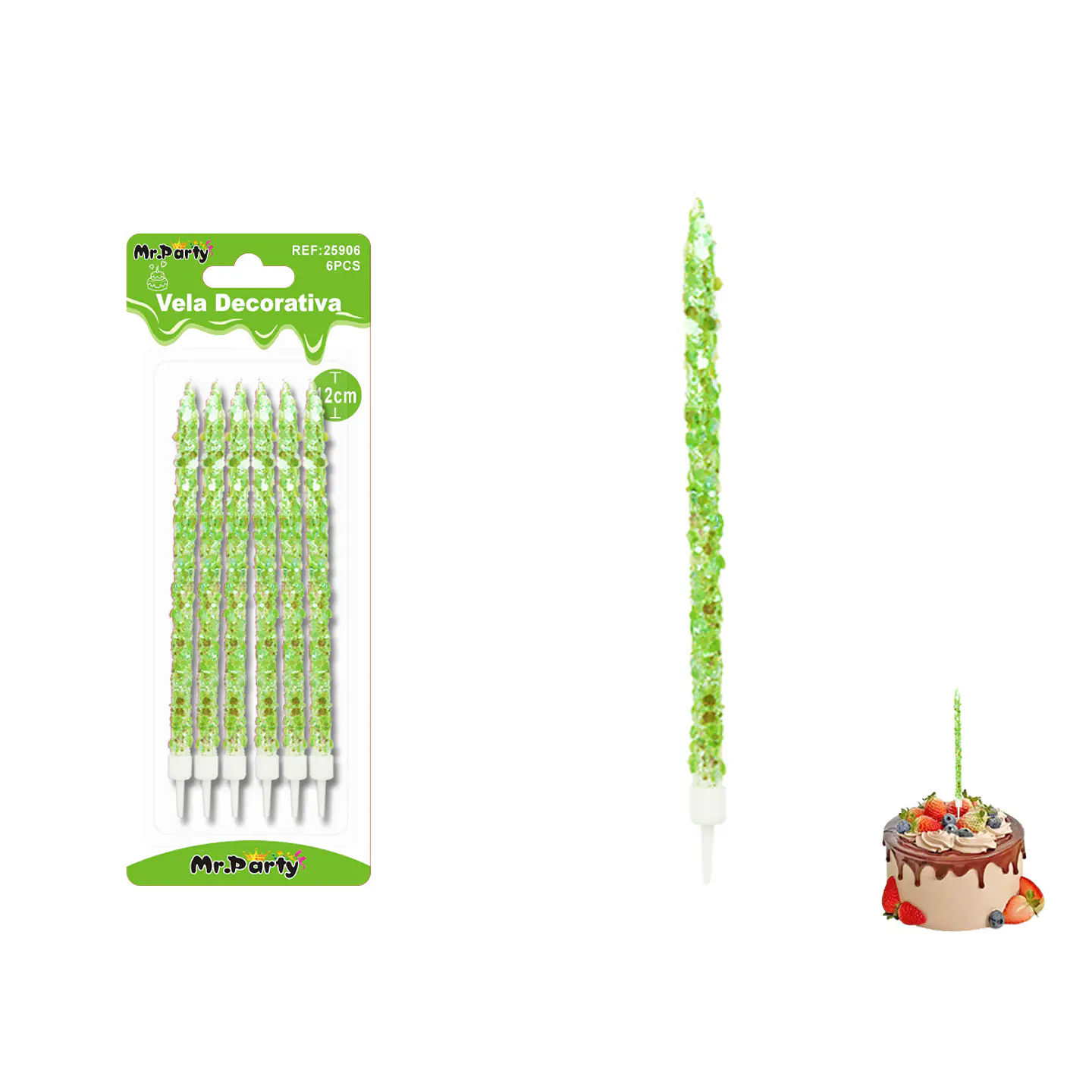 Velas largas con brillo verdes 12cm 6pcs 1
