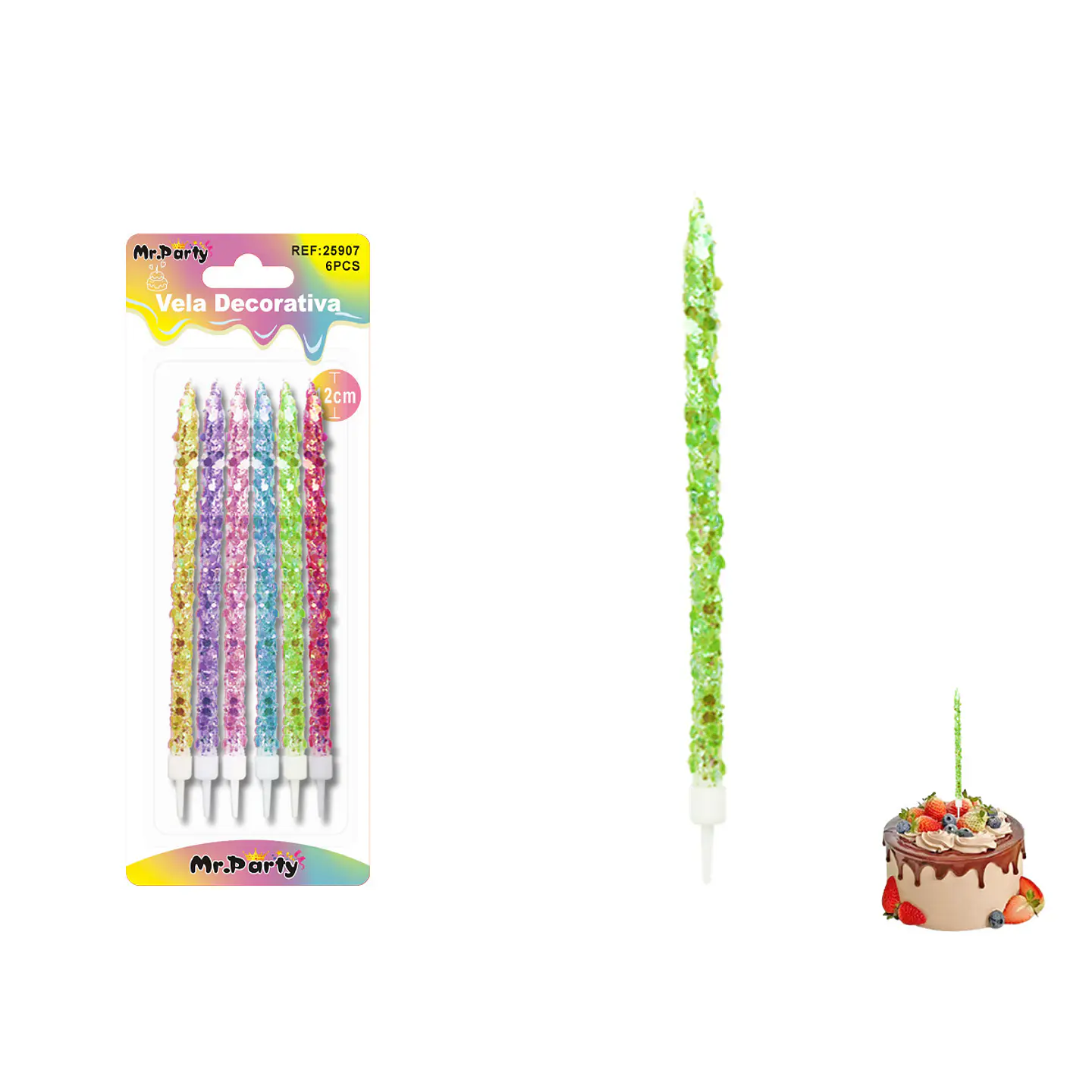 Velas largas con brillo surtidas 12cm 6pcs 1