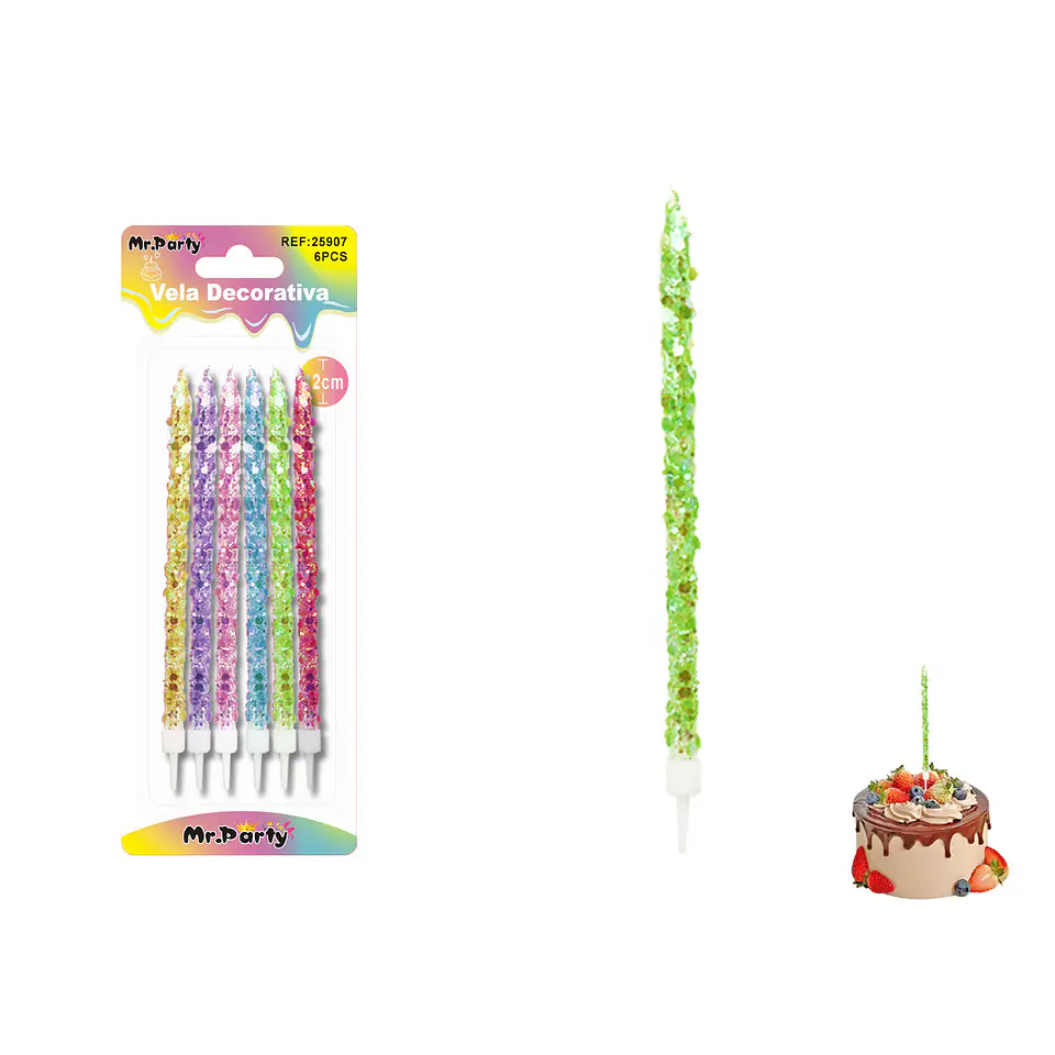 Velas largas con brillo surtidas 12cm 6pcs 1