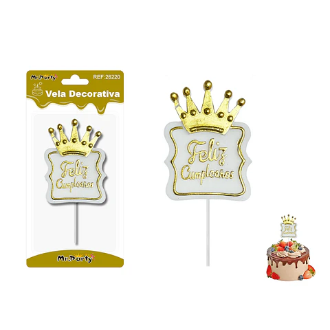 Vela corona metalizado dorado feliz cumpleaños 7*9.5cm