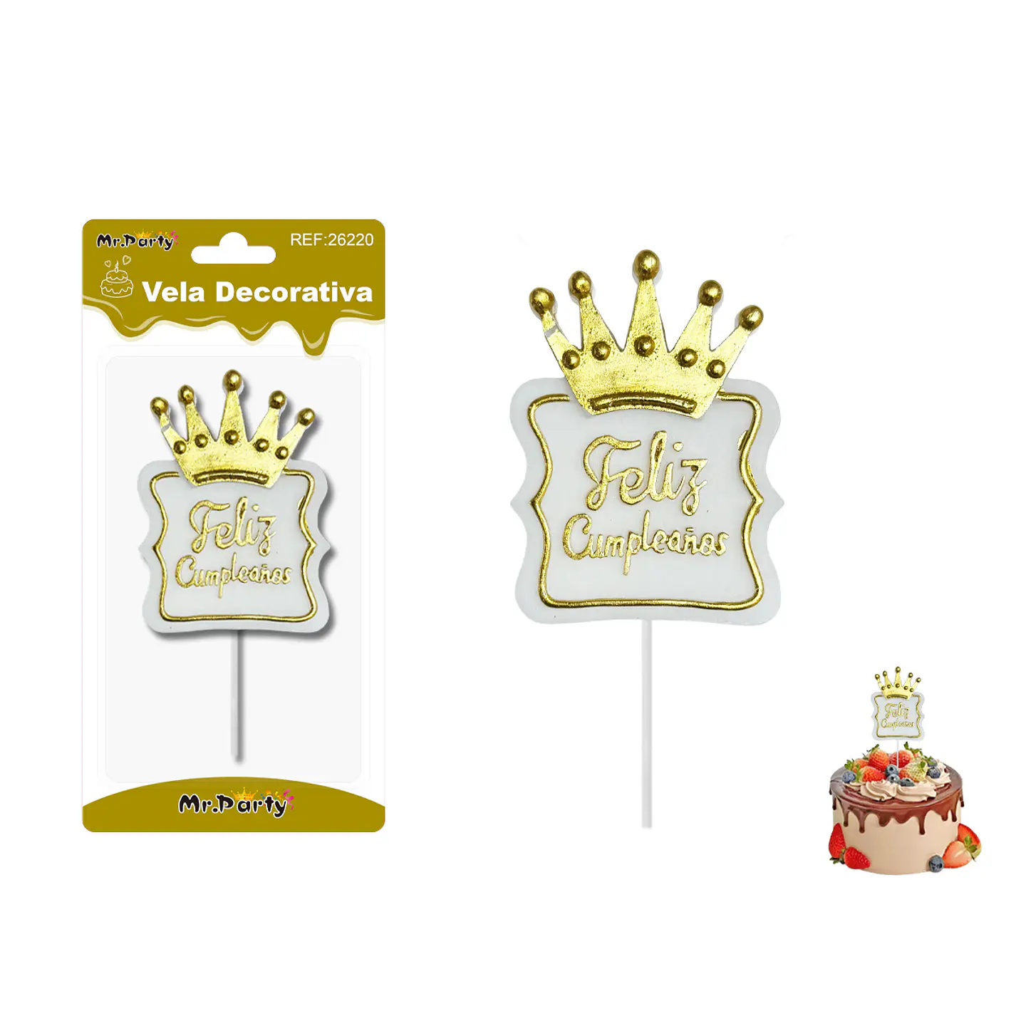 Vela corona metalizado dorado feliz cumpleaños 7*9.5cm 1