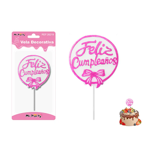 Vela redonda rosa feliz cumpleaños 8*9cm