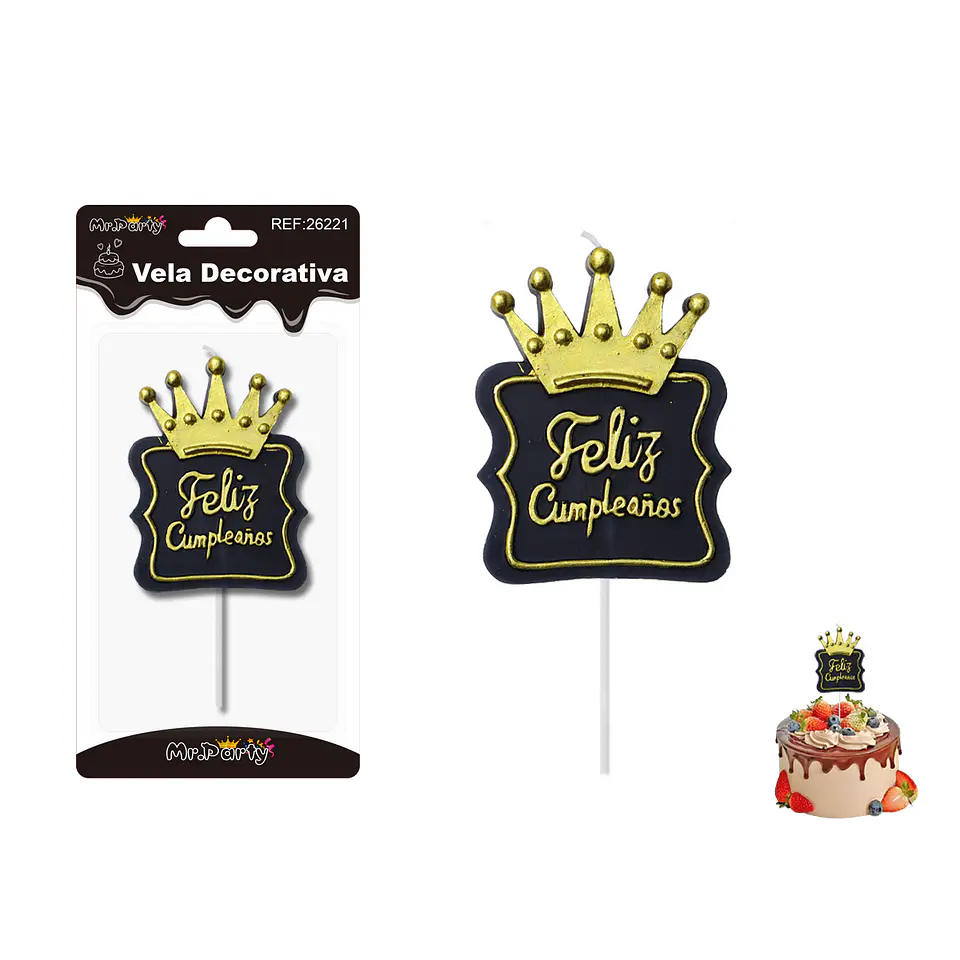 Vela corona negro dorado feliz cumpleaños 7*9.5cm 1
