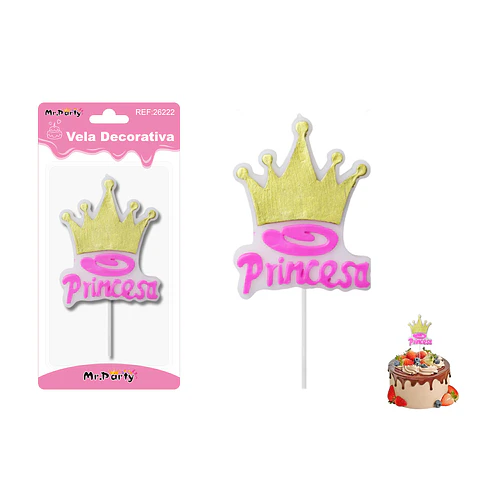 Vela corona de Princesa rosa feliz cumpleaños 7*9cm