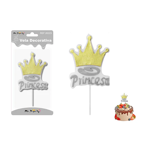 Vela corona de Princesa plateado feliz cumpleaños 7*9cm