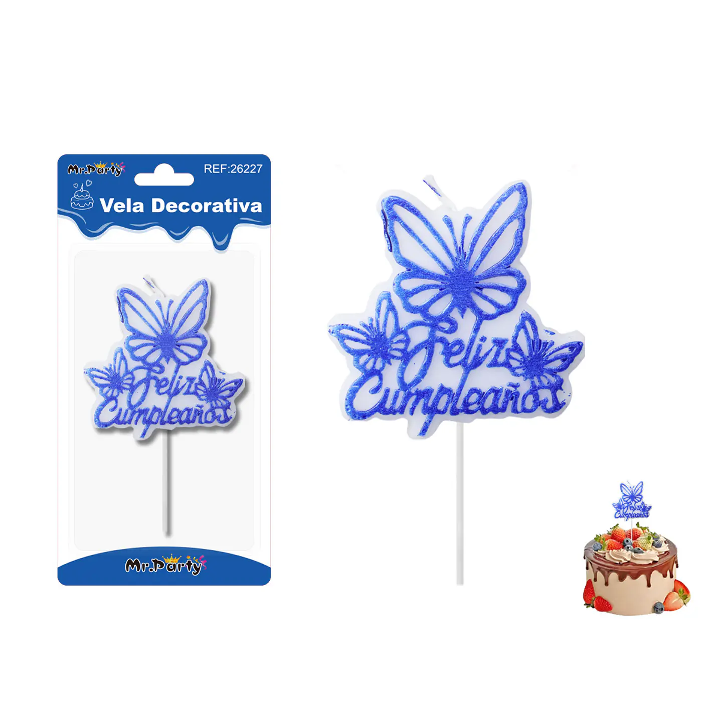 Vela mariposa azul feliz cumpleaños 8*7.5cm 1