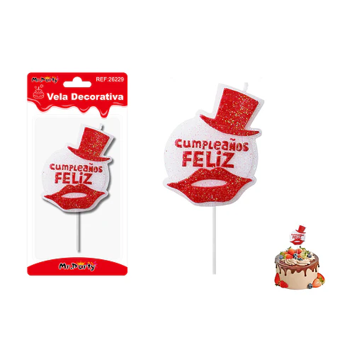 Vela bigote y sombrero rojo feliz cumpleaños 6.5*8cm