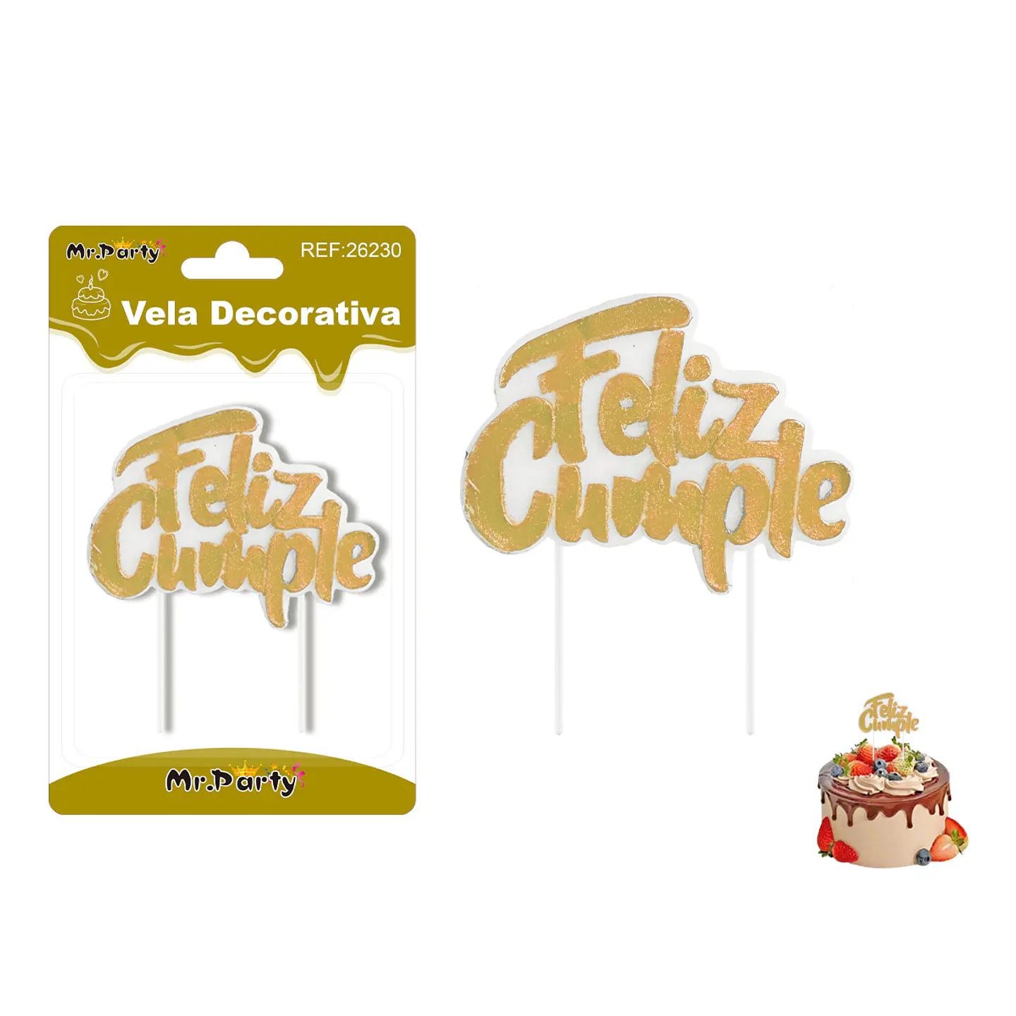 Vela dorado feliz cumpleaños 8.5*7cm 1