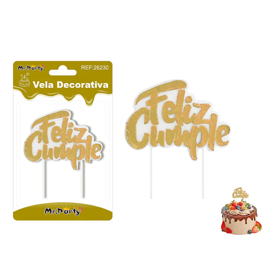 Vela dorado feliz cumpleaños 8.5*7cm 1