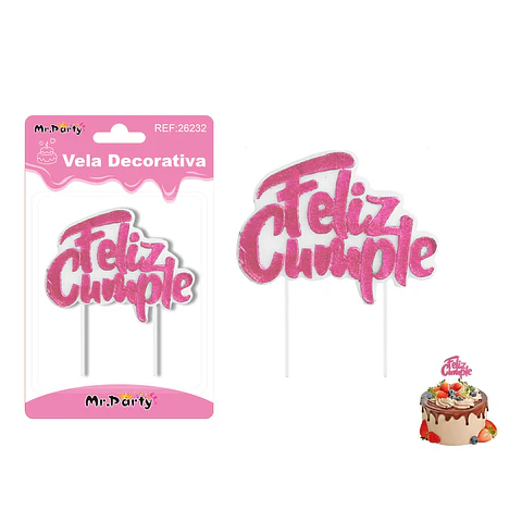 Vela rosa feliz cumpleaños 8.5*7cm