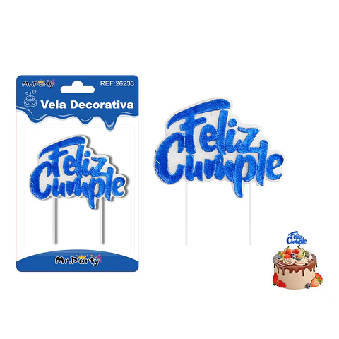 Vela azul feliz cumpleaños 8.5*7cm