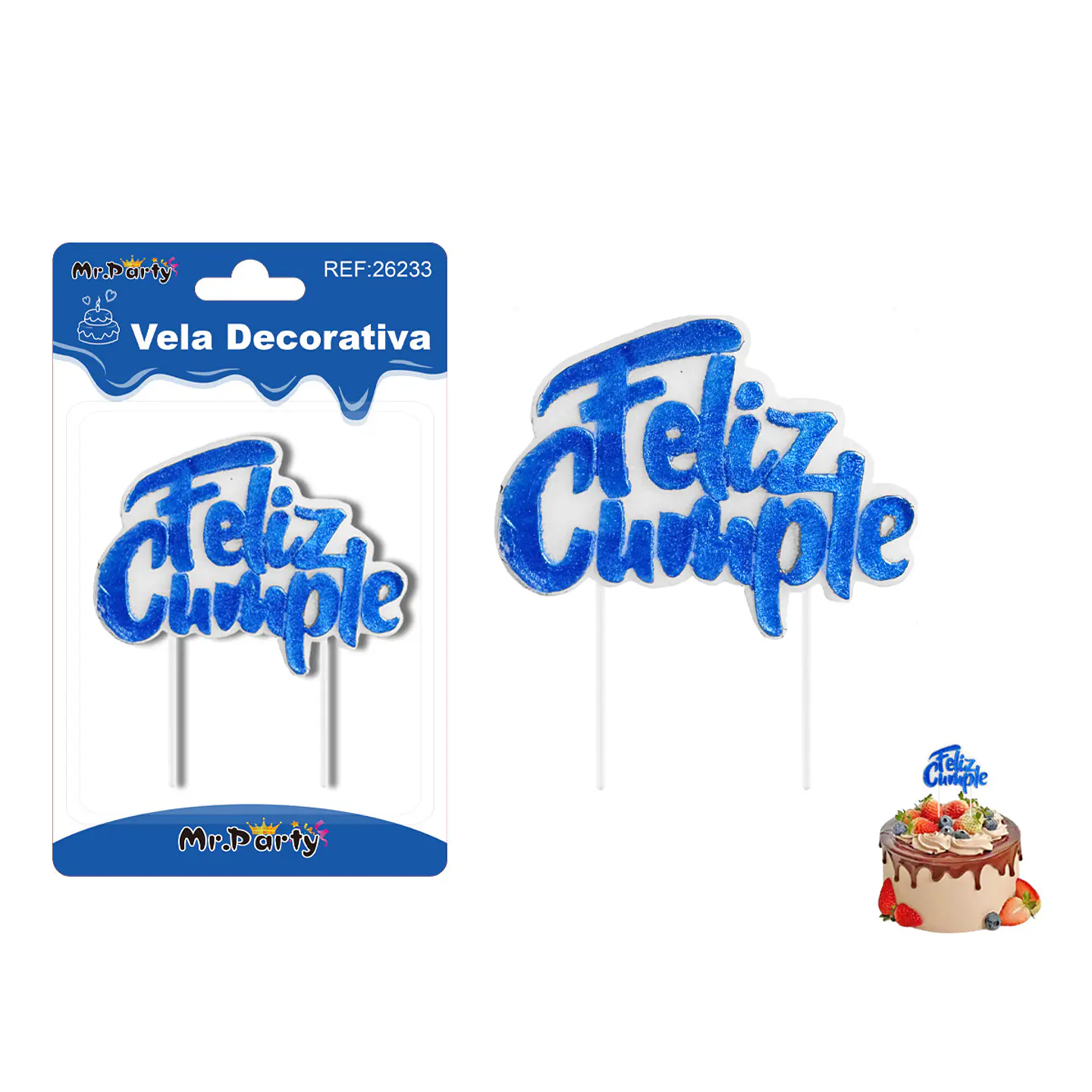 Vela azul feliz cumpleaños 8.5*7cm 1