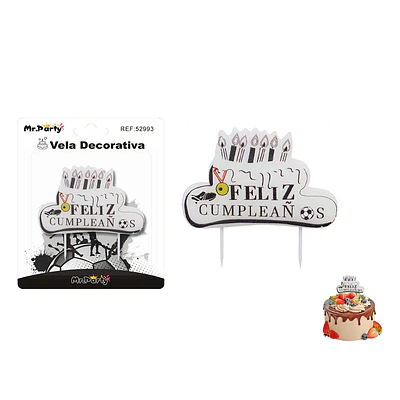 Vela decorativa de fútbol Feliz Cumpleaños 8*5cm