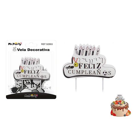 Vela decorativa de fútbol Feliz Cumpleaños 8*5cm