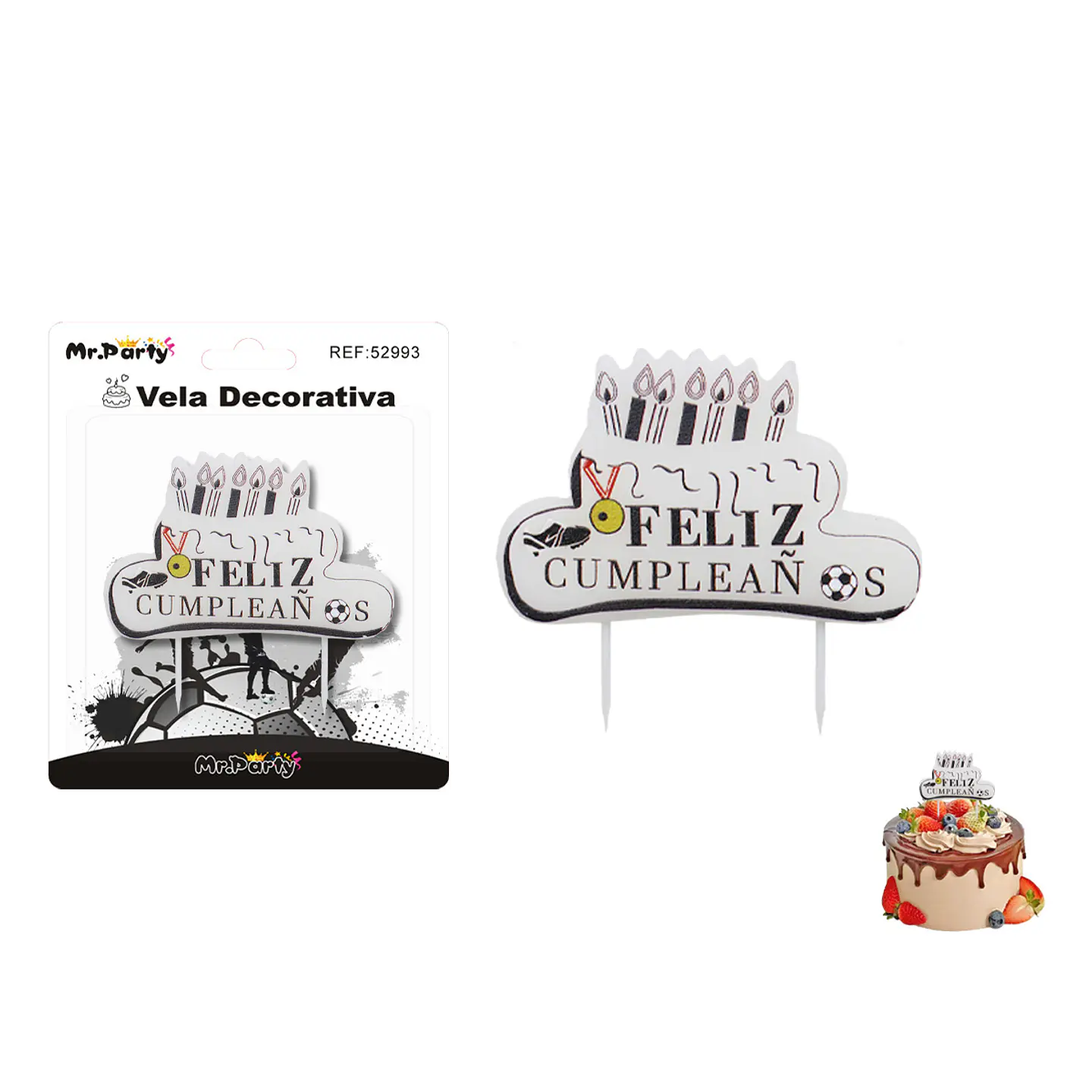Vela decorativa de fútbol Feliz Cumpleaños 8*5cm 1