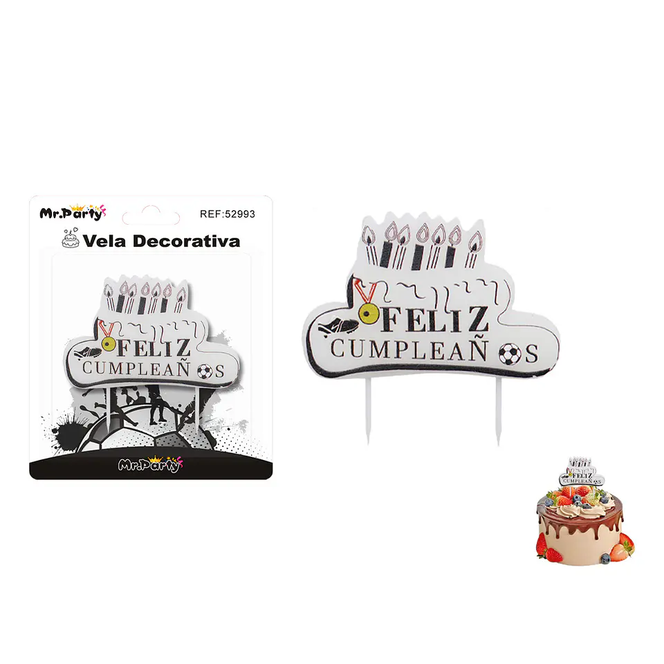 Vela decorativa de fútbol Feliz Cumpleaños 8*5cm 1