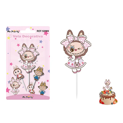 Vela decorativa de personaje Labubu 3pcs