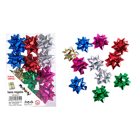 Lazos estrella para regalo colores surtidos 3.8cm 12pcs