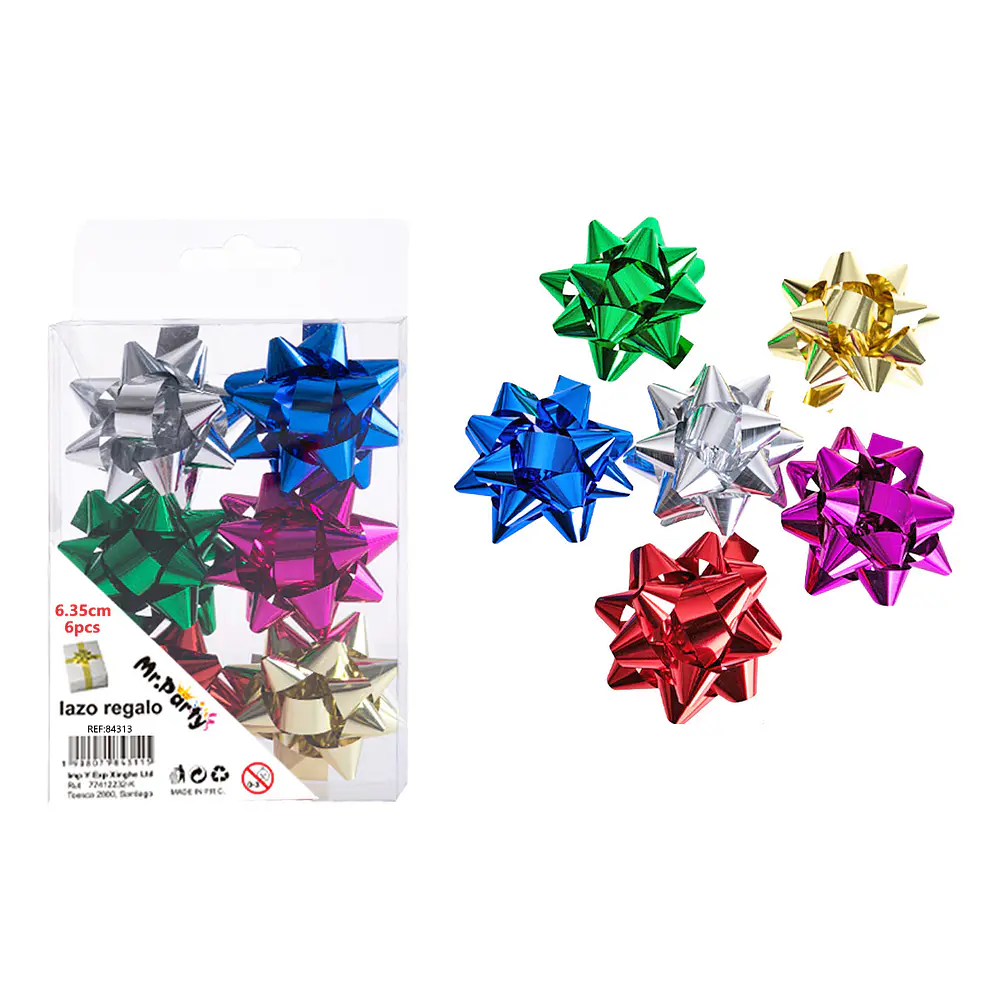 Lazos estrella para regalo colores surtidos 6.3cm 6pcs