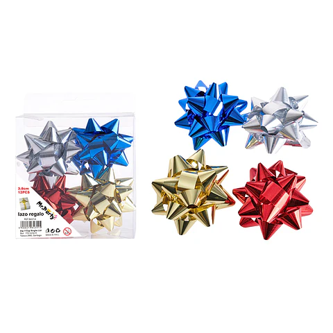 Lazos estrella para regalo colores surtidos 7.6cm 4pcs