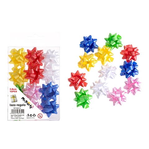 Lazos estrella para regalo colores surtidos 3.8cm 12pcs