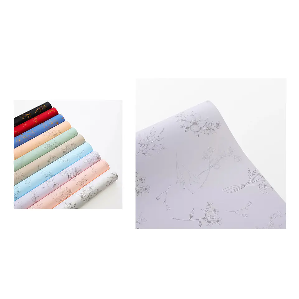 Papel coreano lila crema diseño floral 56*56CM 20PCS 1