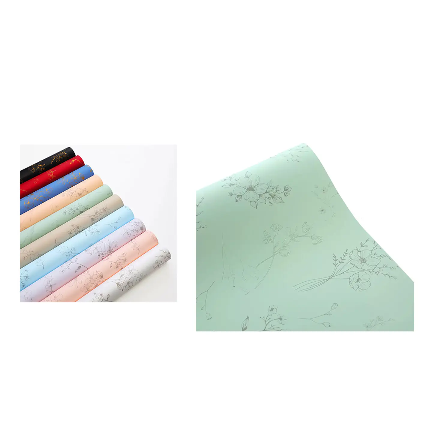 Papel coreano verde diseño floral 56*56CM 20PCS 1