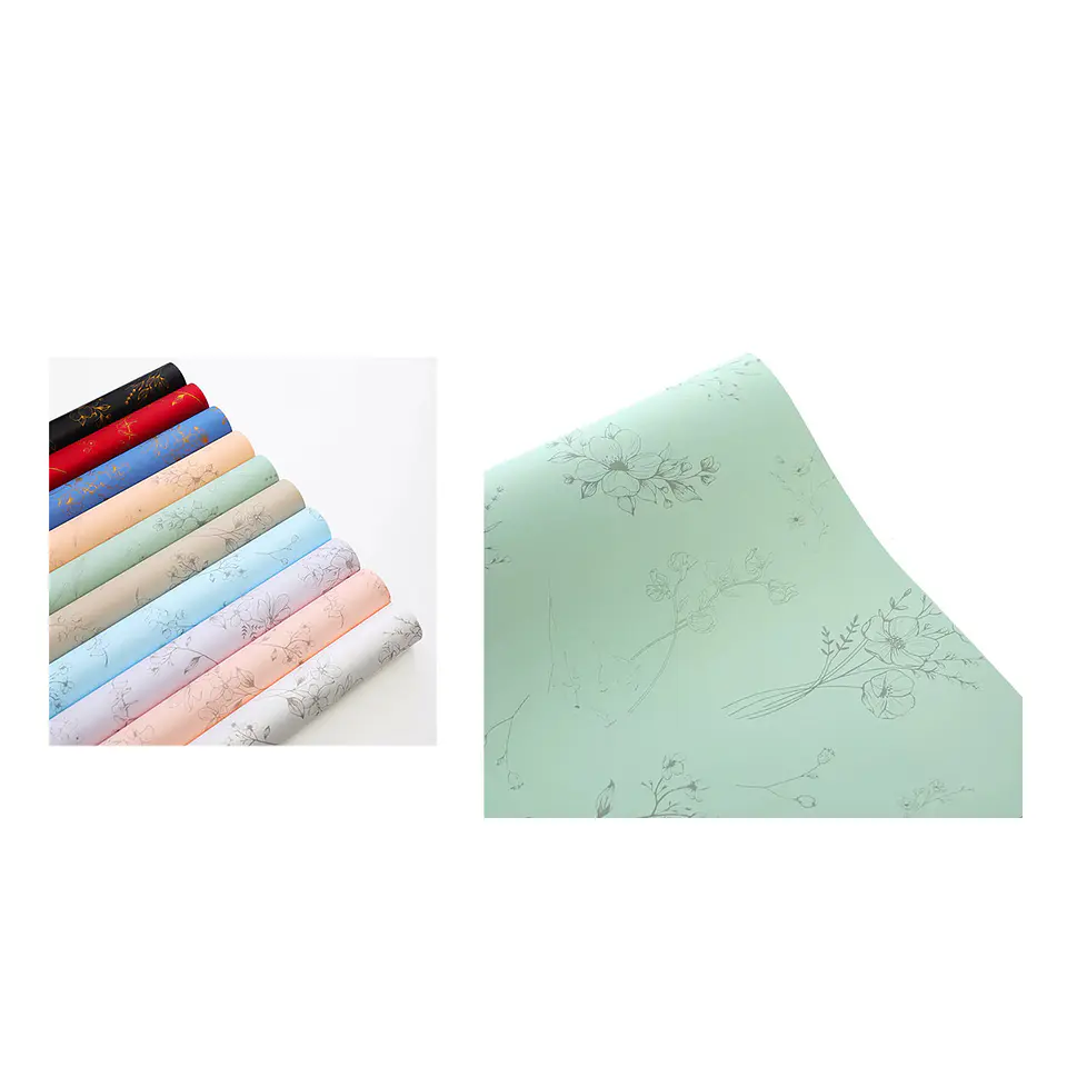 Papel coreano verde diseño floral 56*56CM 20PCS 1