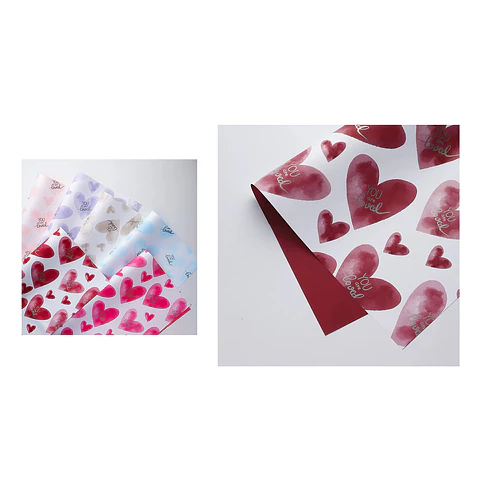 Papel coreano diseño corazones rojo mate 56*56CM 20PCS