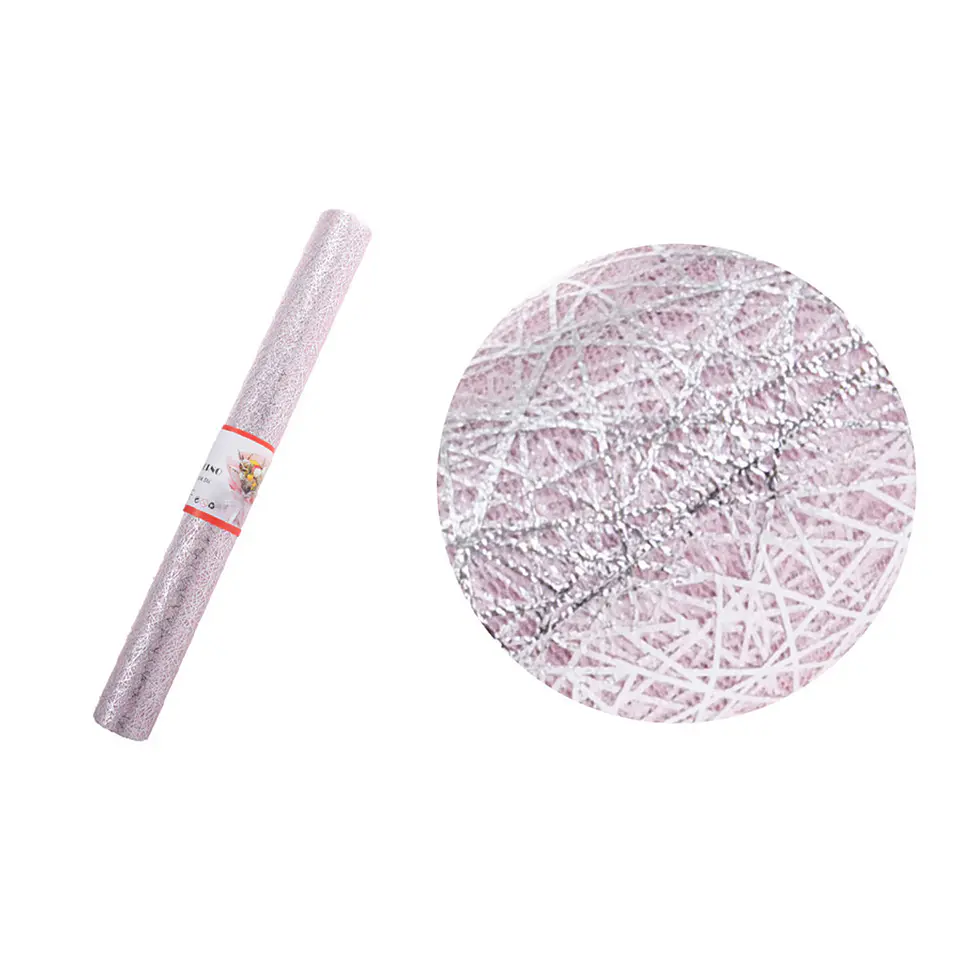 Malla telaraña rosa con plateado para ramos 48cm*3Y 1