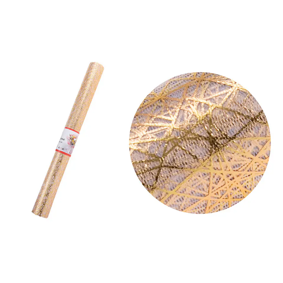 Malla telaraña blanca con dorado para ramos 48cm*3Y 1