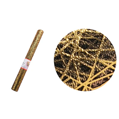 Malla telaraña negra con dorado para ramos 48cm*3Y