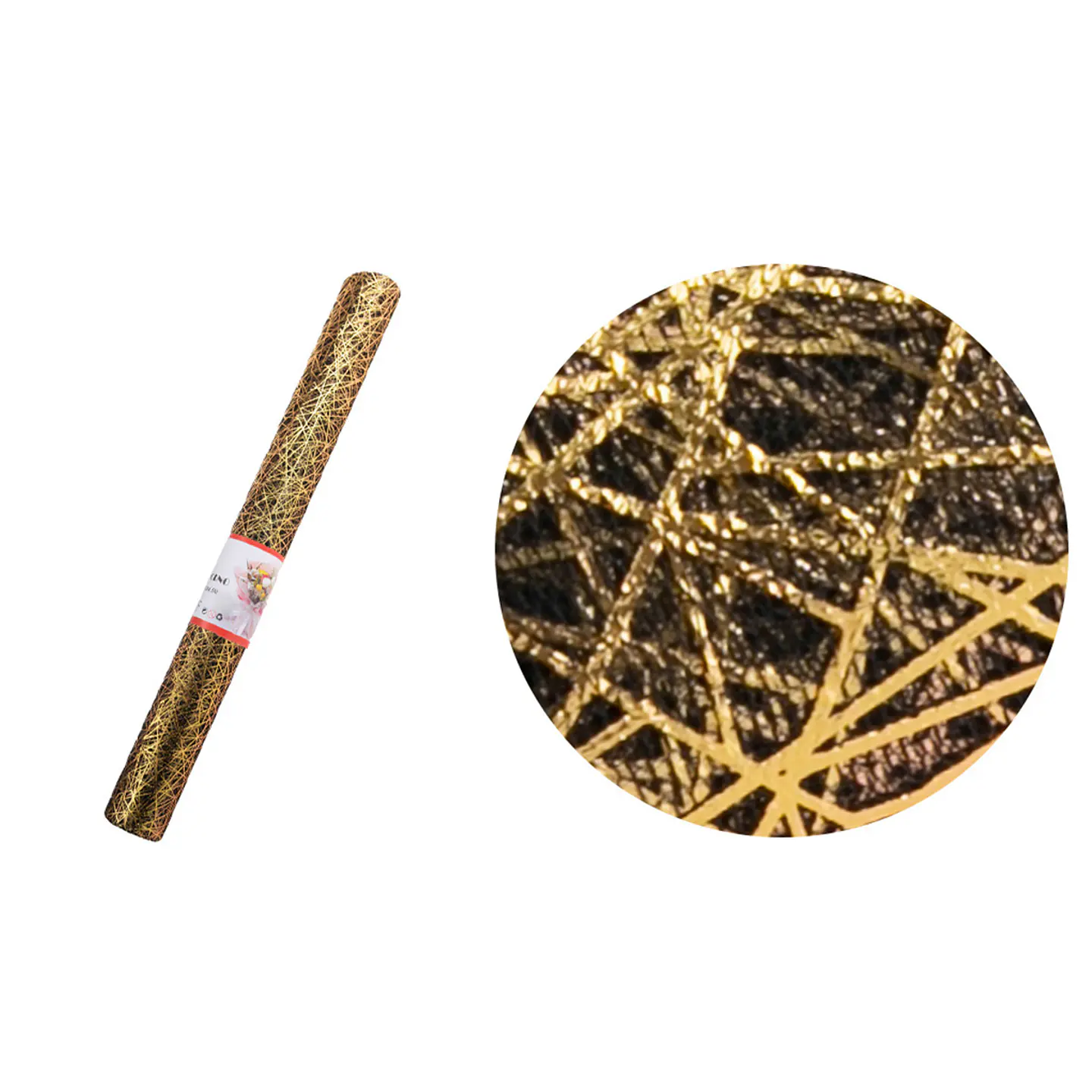 Malla telaraña negra con dorado para ramos 48cm*3Y 1