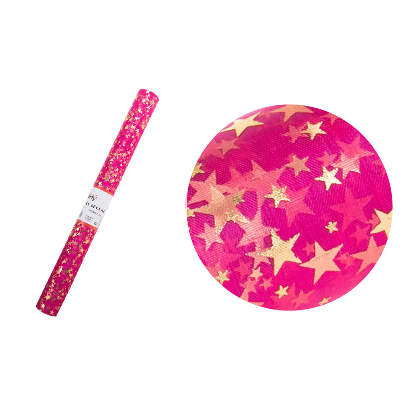 Malla tul rosa con estrellas doradas para ramos 48cm*3Y 1