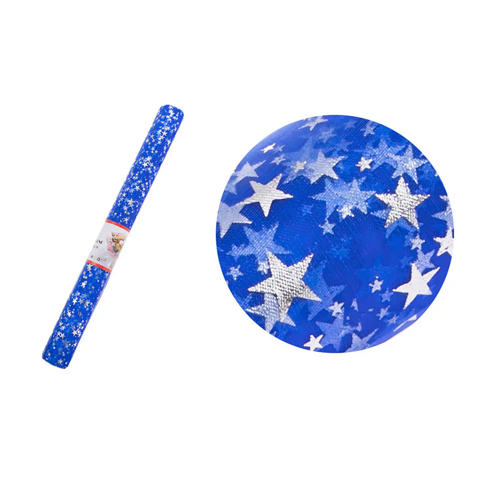 Malla tul azul rey con estrellas plateadas para ramos 48cm*3Y 1