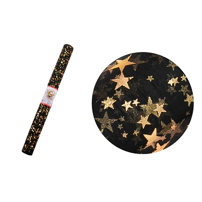 Malla tul negra con estrellas doradas para ramos 48cm*3Y