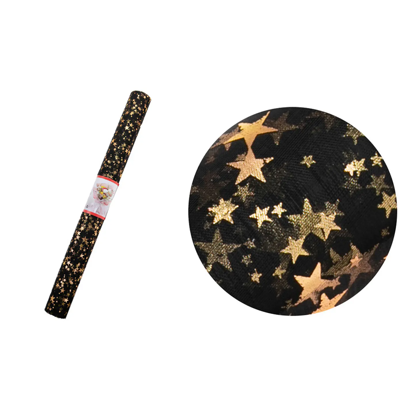 Malla tul negra con estrellas doradas para ramos 48cm*3Y 1