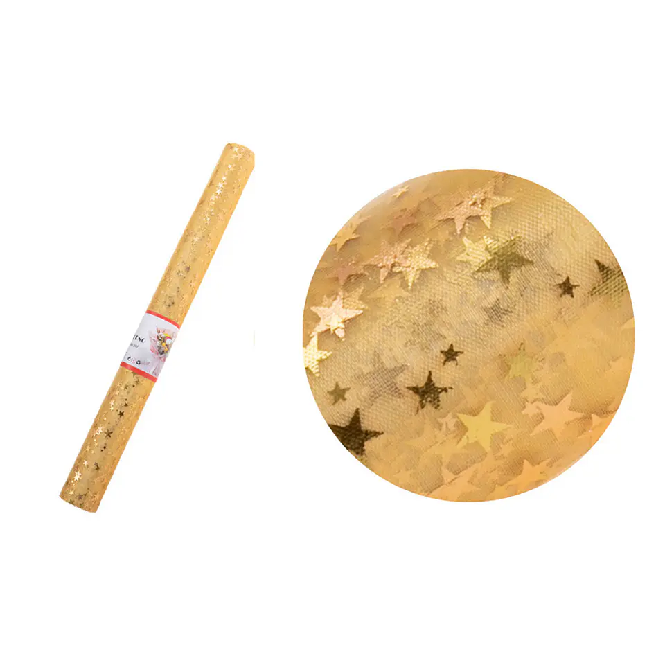 Malla tul dorada con estrellas doradas para ramos 48cm*3Y 1