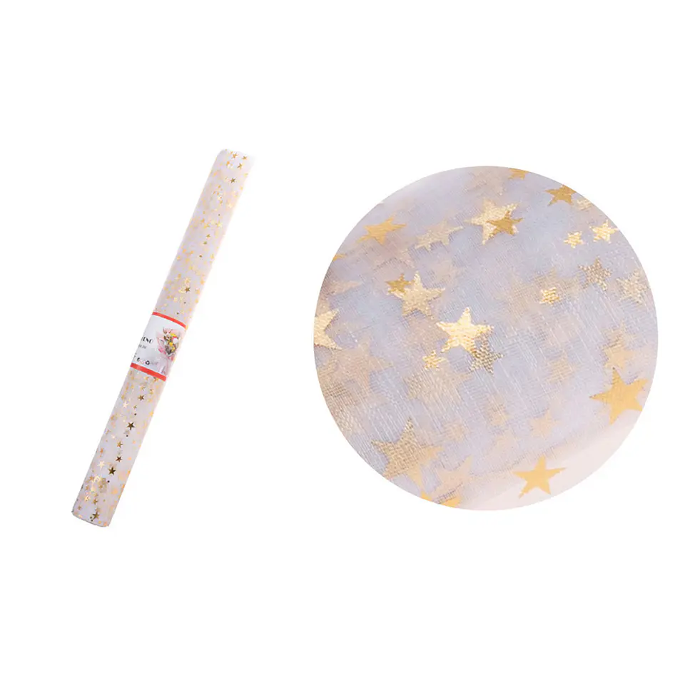Malla tul blanca con estrellas doradas para ramos 48cm*3Y 1