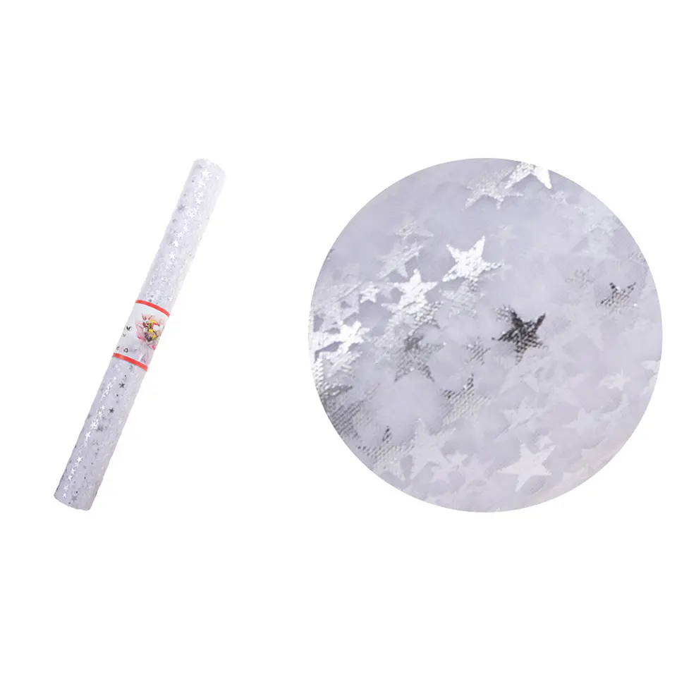 Malla tul blanca con estrellas plateadas para ramos 48cm*3Y 1